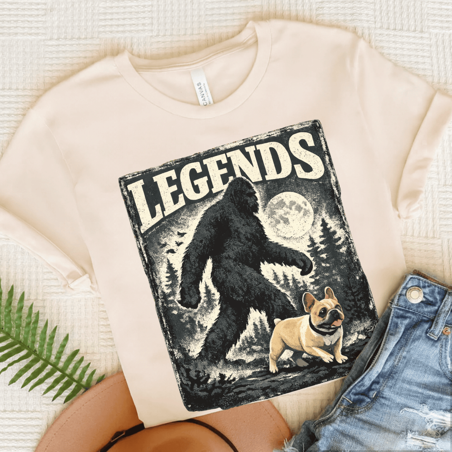 Fawn French Bulldog Bigfoot Sasquatch Unisex Tshirt Natural