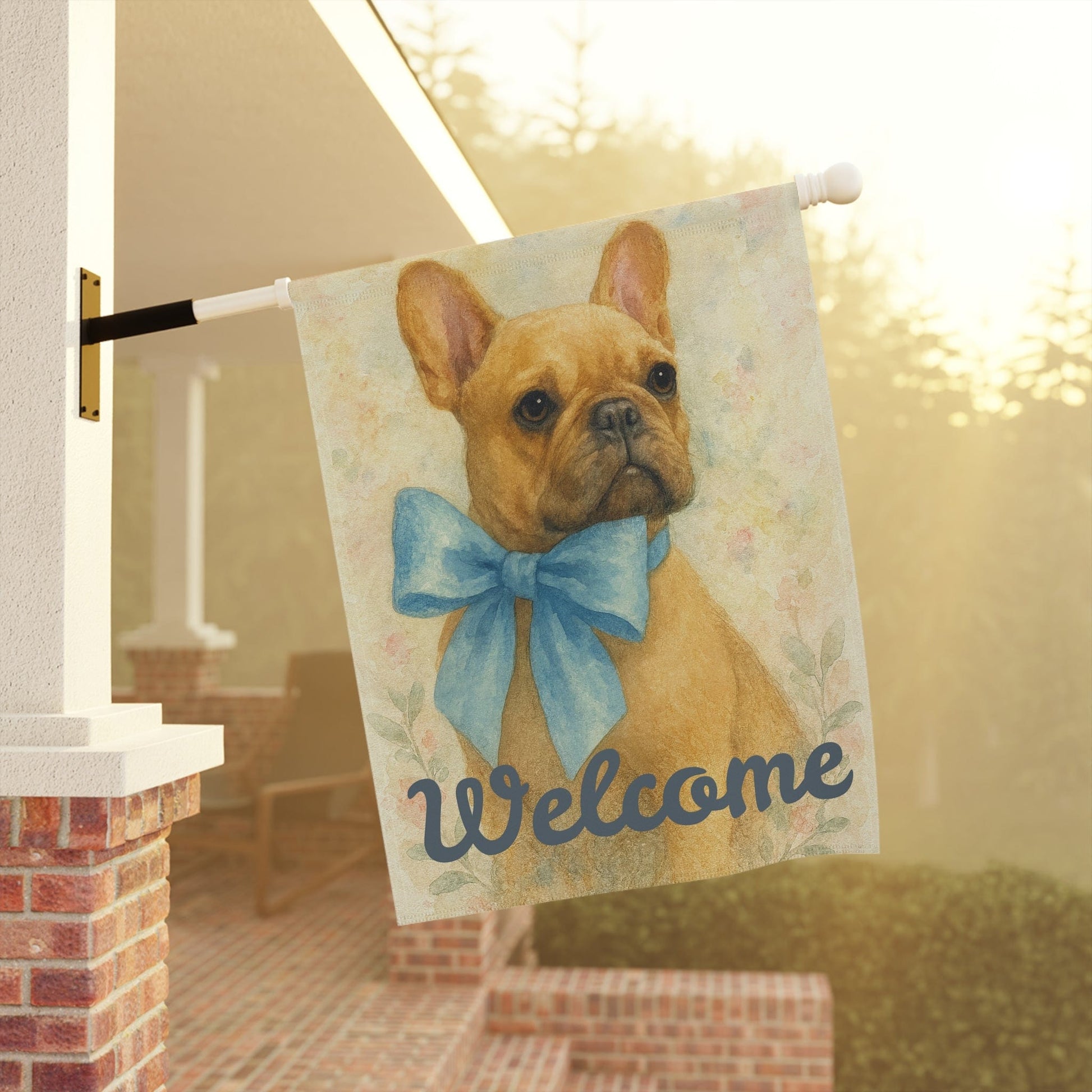 Fawn French Bulldog Blue Coquette Garden Flag
