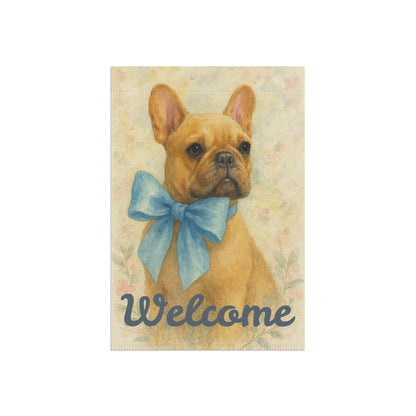 Fawn French Bulldog Blue Coquette Garden Flag