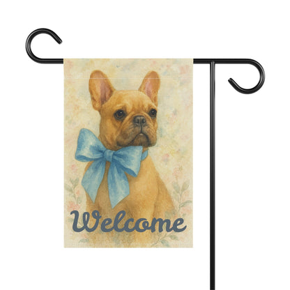 Fawn French Bulldog Blue Coquette Garden Flag