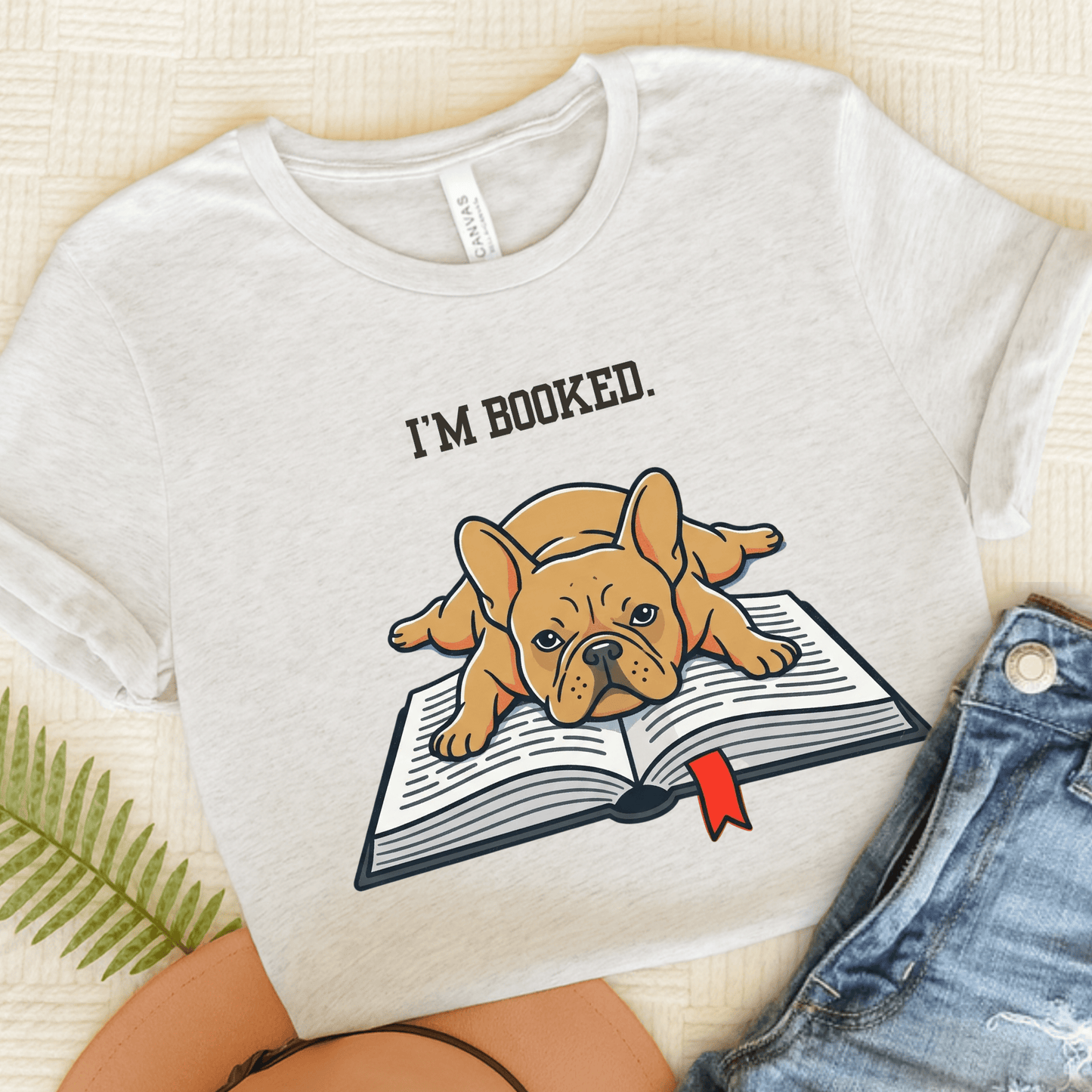 Fawn French Bulldog Booked Up Unisex TShirt Ash
