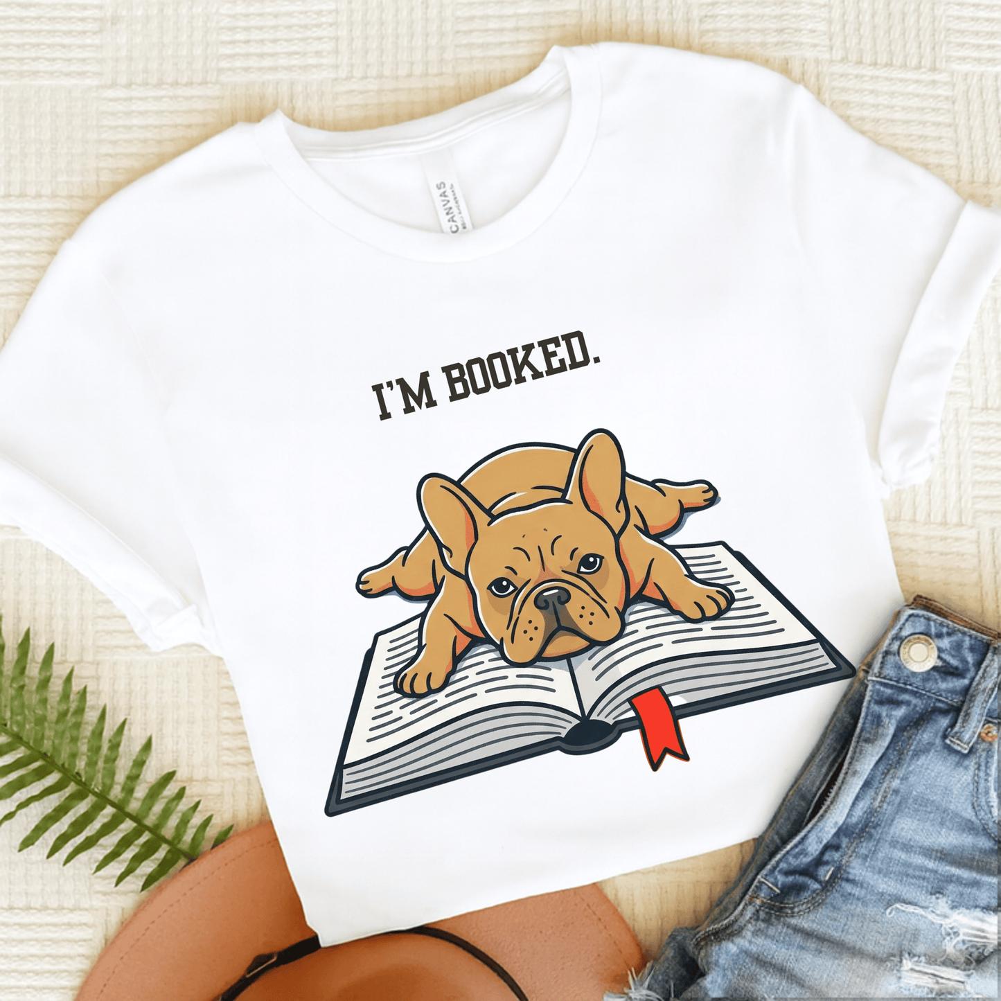 Fawn French Bulldog Booked Up Unisex TShirt White