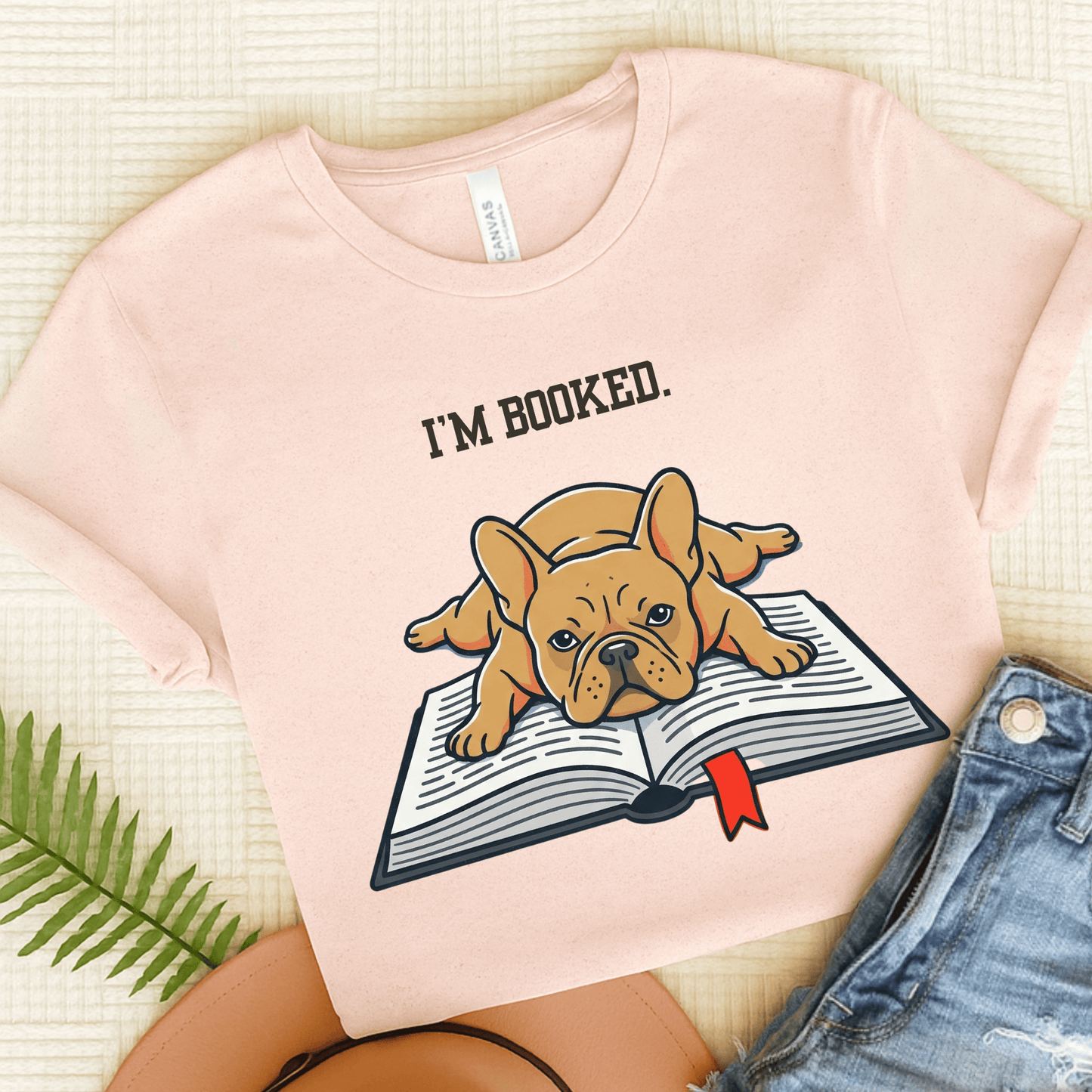 Fawn French Bulldog Booked Up Unisex TShirt Soft Pink