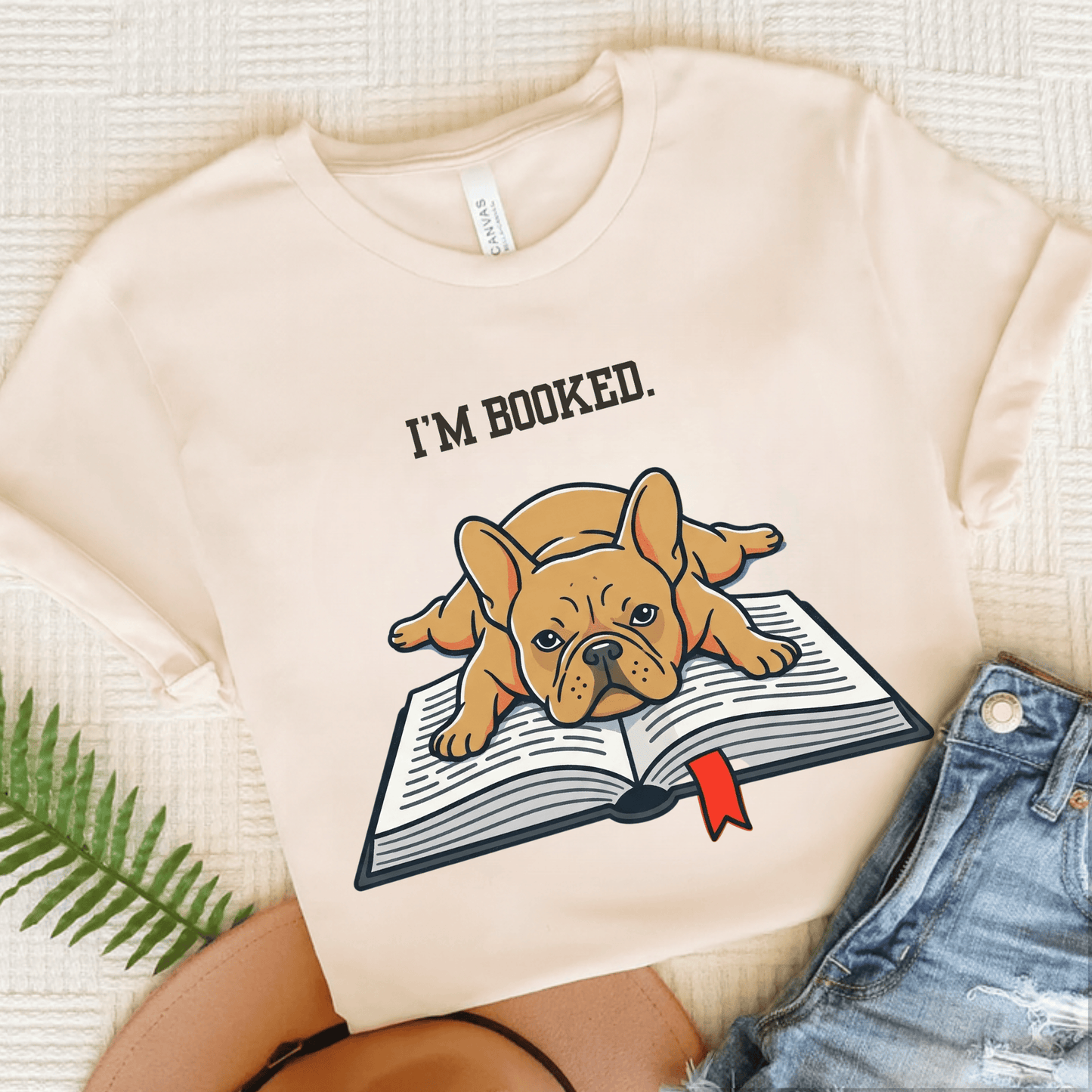 Fawn French Bulldog Booked Up Unisex TShirt Natural