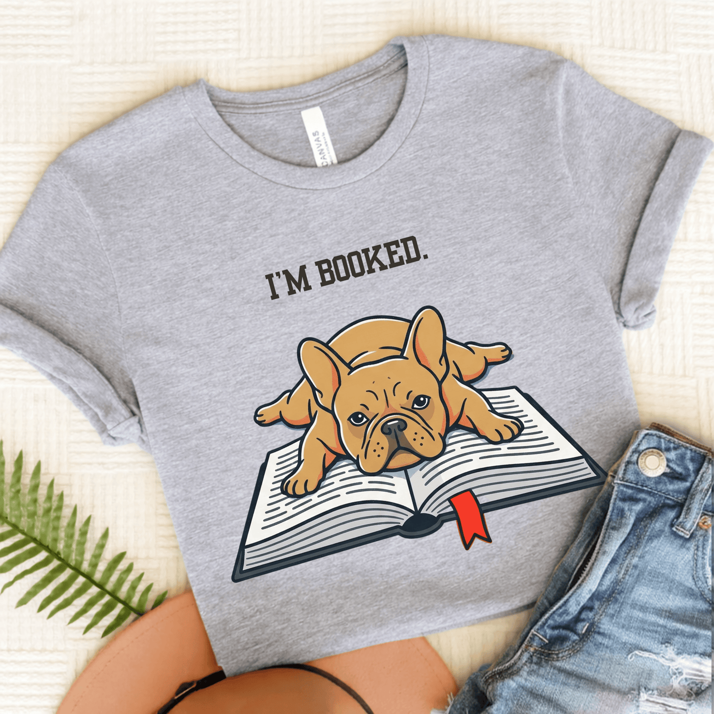 Fawn French Bulldog Booked Up Unisex TShirt Athletic Heather
