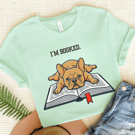 Fawn French Bulldog Booked Up Unisex TShirt Heather Mint