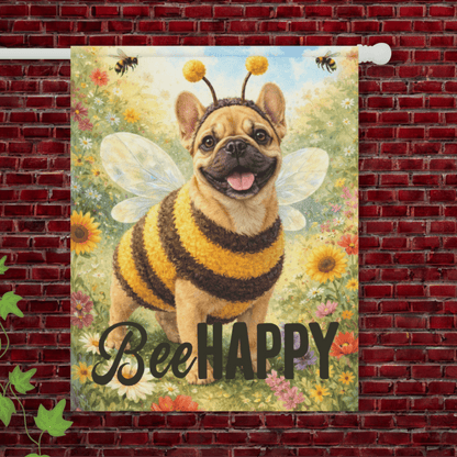 Fawn French Bulldog Bumble Bee Happy Garden Flag 24.5'' × 32''