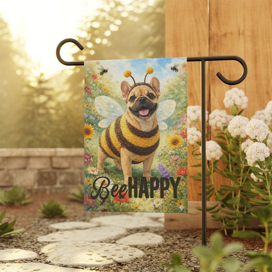 Fawn French Bulldog Bumble Bee Happy Garden Flag