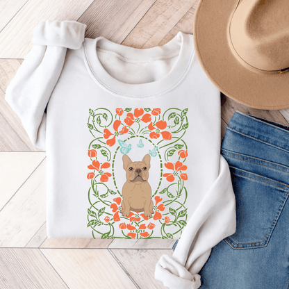 Fawn French Bulldog Butterfly Frame Sweatshirt White