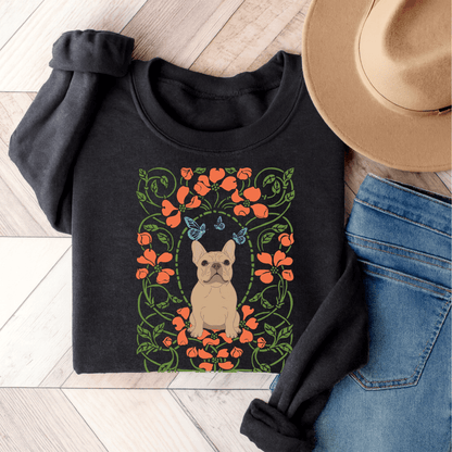 Fawn French Bulldog Butterfly Frame Sweatshirt Dark Heather