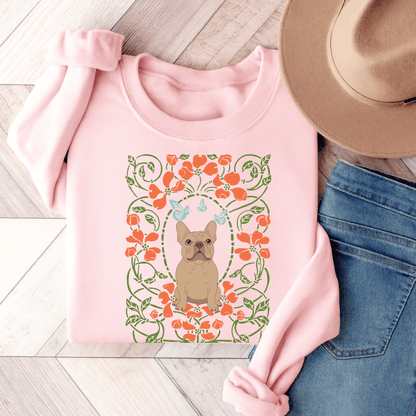 Fawn French Bulldog Butterfly Frame Sweatshirt Light Pink