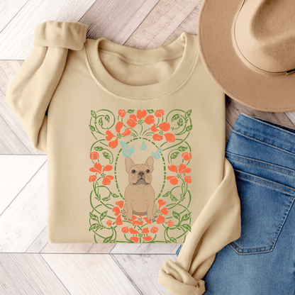 Fawn French Bulldog Butterfly Frame Sweatshirt Sand