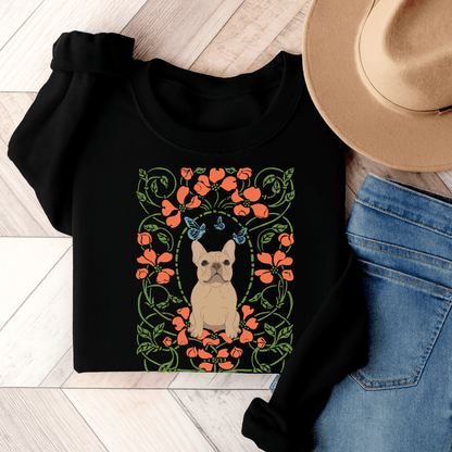 Fawn French Bulldog Butterfly Frame Sweatshirt Black