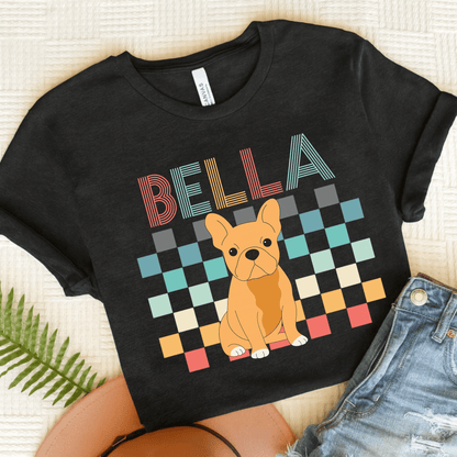 Printify T-Shirt Solid Black Blend / S Fawn French Bulldog Checkered Tee