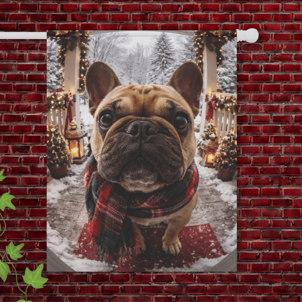 Fawn French Bulldog Christmas Doorbell Camera Yard Flag 24.5'' × 32''