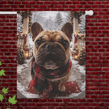 Fawn French Bulldog Christmas Doorbell Camera Yard Flag 24.5'' × 32''