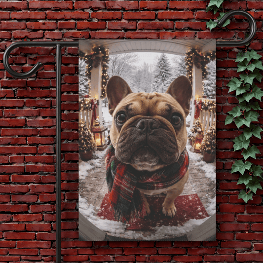 Fawn French Bulldog Christmas Doorbell Camera Yard Flag 12'' × 18''