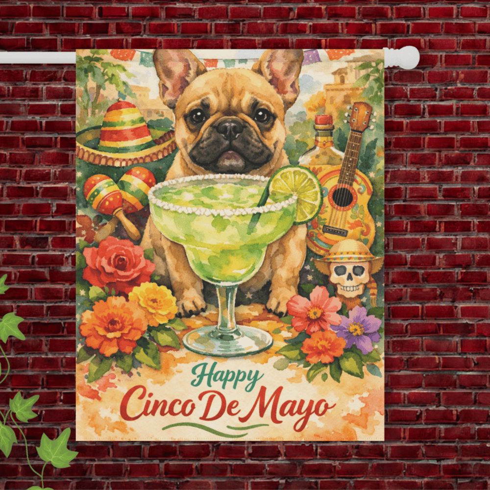 Fawn French Bulldog Cinco De Mayo Garden Yard Banner 24.5'' × 32''