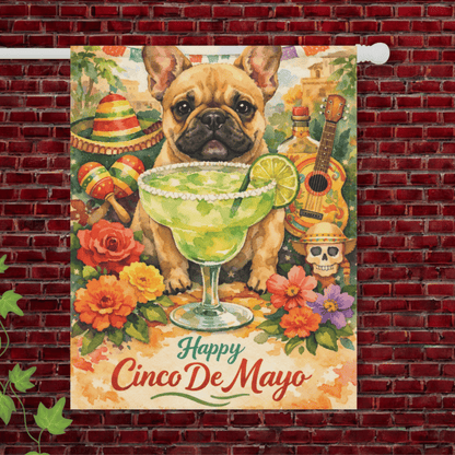 Fawn French Bulldog Cinco De Mayo Garden Yard Banner 24.5'' × 32''