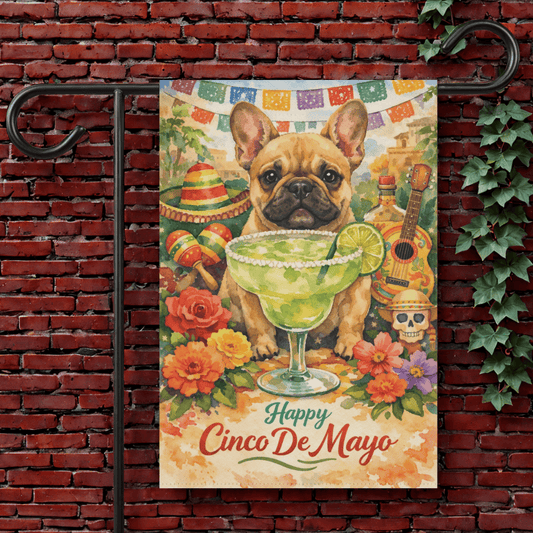 Fawn French Bulldog Cinco De Mayo Garden Yard Banner 12'' × 18''