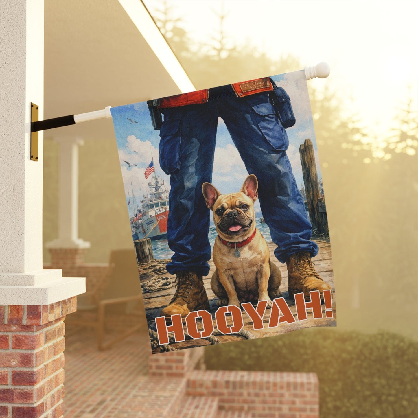 Fawn French Bulldog Coastal Nautical Sea Rescuer Garden Flag