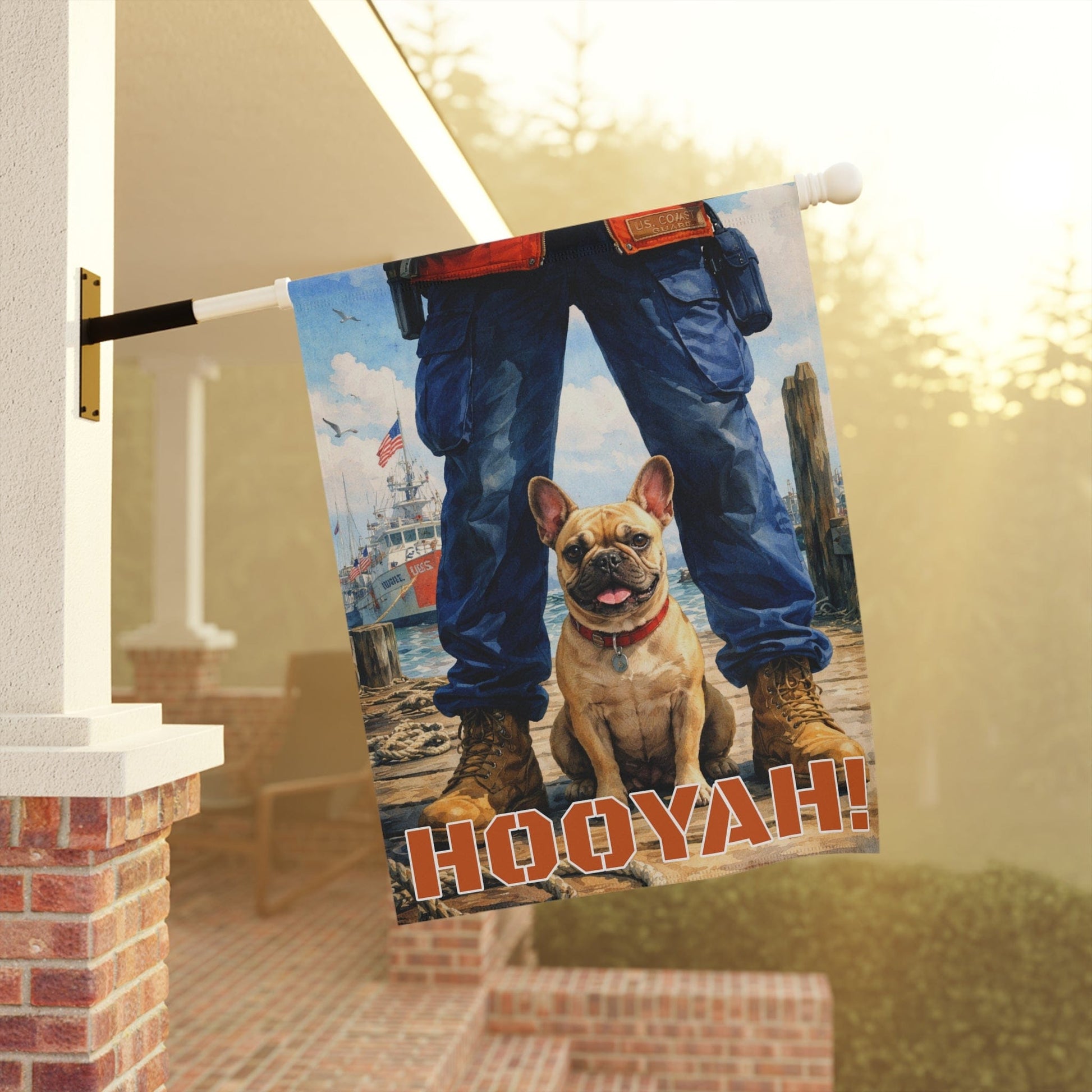 Fawn French Bulldog Coastal Nautical Sea Rescuer Garden Flag