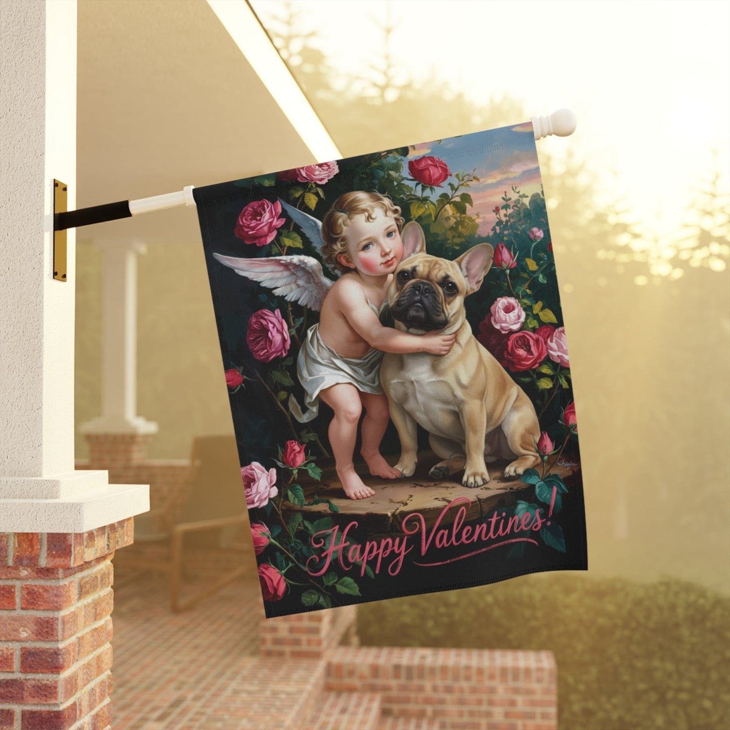 Personalizable Frenchie Cupid Yard Flag