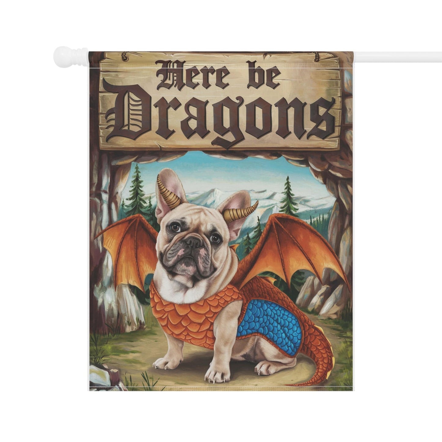 Printify Home Decor Fawn French Bulldog Dog Dragon Garden Flag, Pet Adventure Yard Spring Decor, Housewarming Halloween