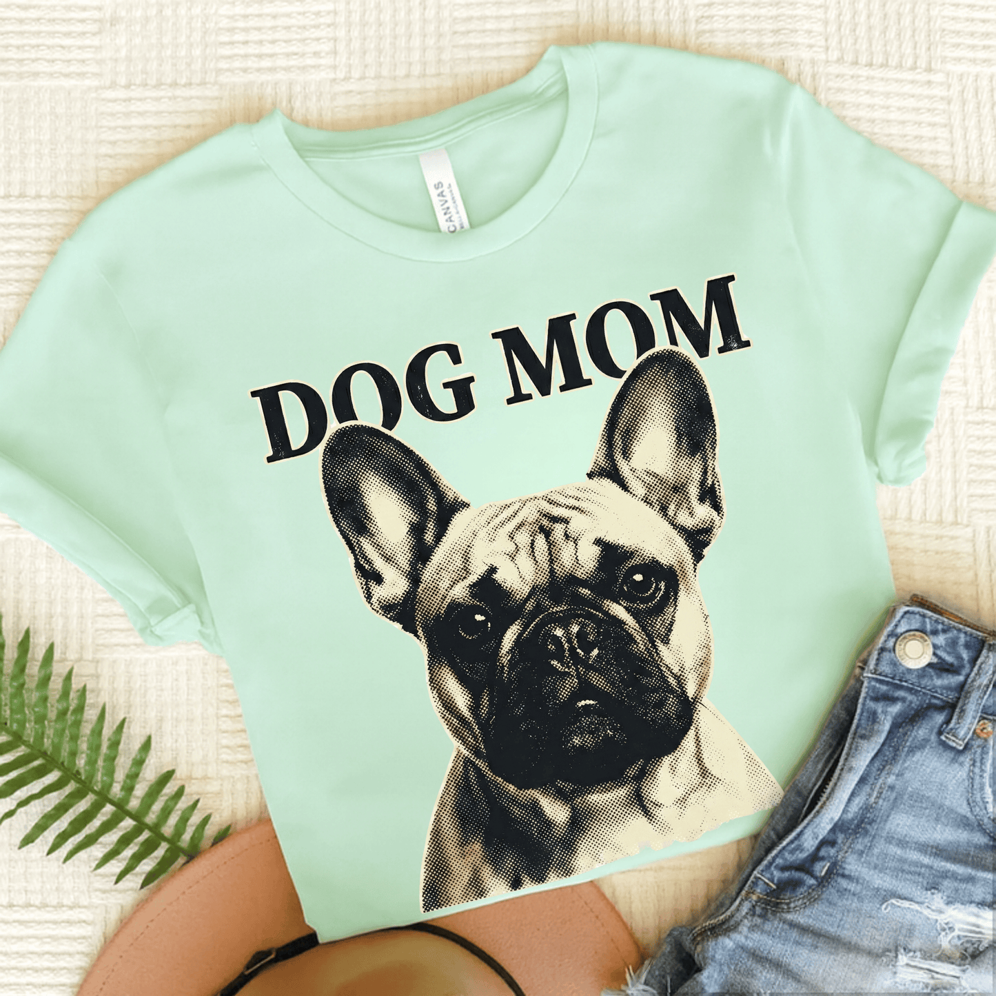 Fawn French Bulldog Dog Mom Unisex Tshirt Heather Mint