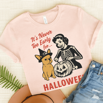 Fawn French Bulldog Early Halloween TShirt Soft Pink