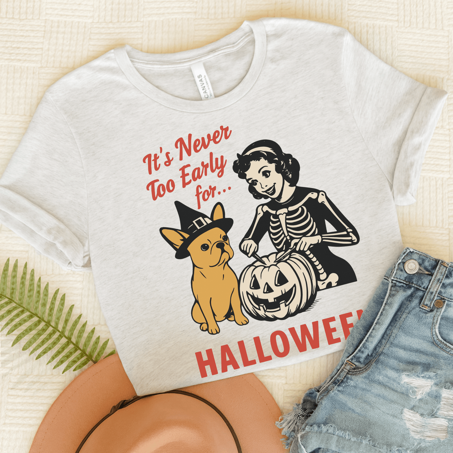 Fawn French Bulldog Early Halloween TShirt Ash