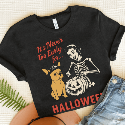 Fawn French Bulldog Early Halloween TShirt Black Heather