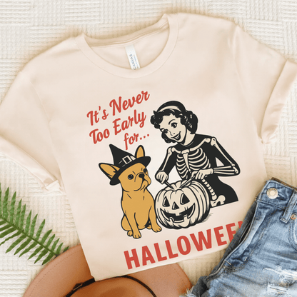 Fawn French Bulldog Early Halloween TShirt Natural