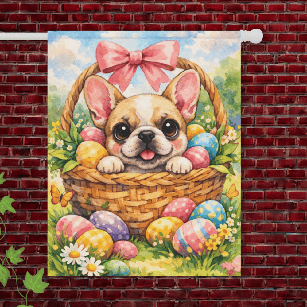 Fawn French Bulldog Easter Basket Retro Garden Yard Flag 24.5'' × 32''