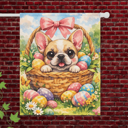 Fawn French Bulldog Easter Basket Retro Garden Yard Flag 24.5'' × 32''