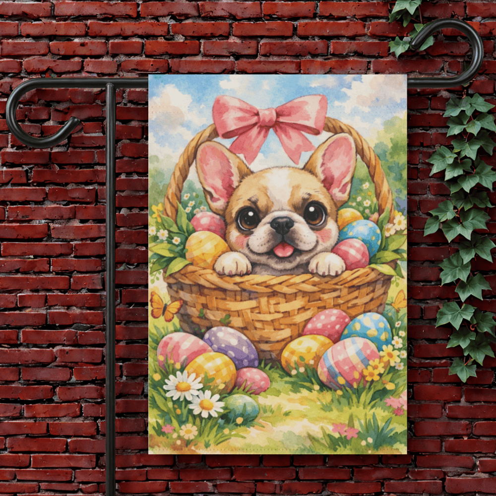 Fawn French Bulldog Easter Basket Retro Garden Yard Flag 12'' × 18''
