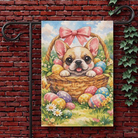 Fawn French Bulldog Easter Basket Retro Garden Yard Flag 12'' × 18''