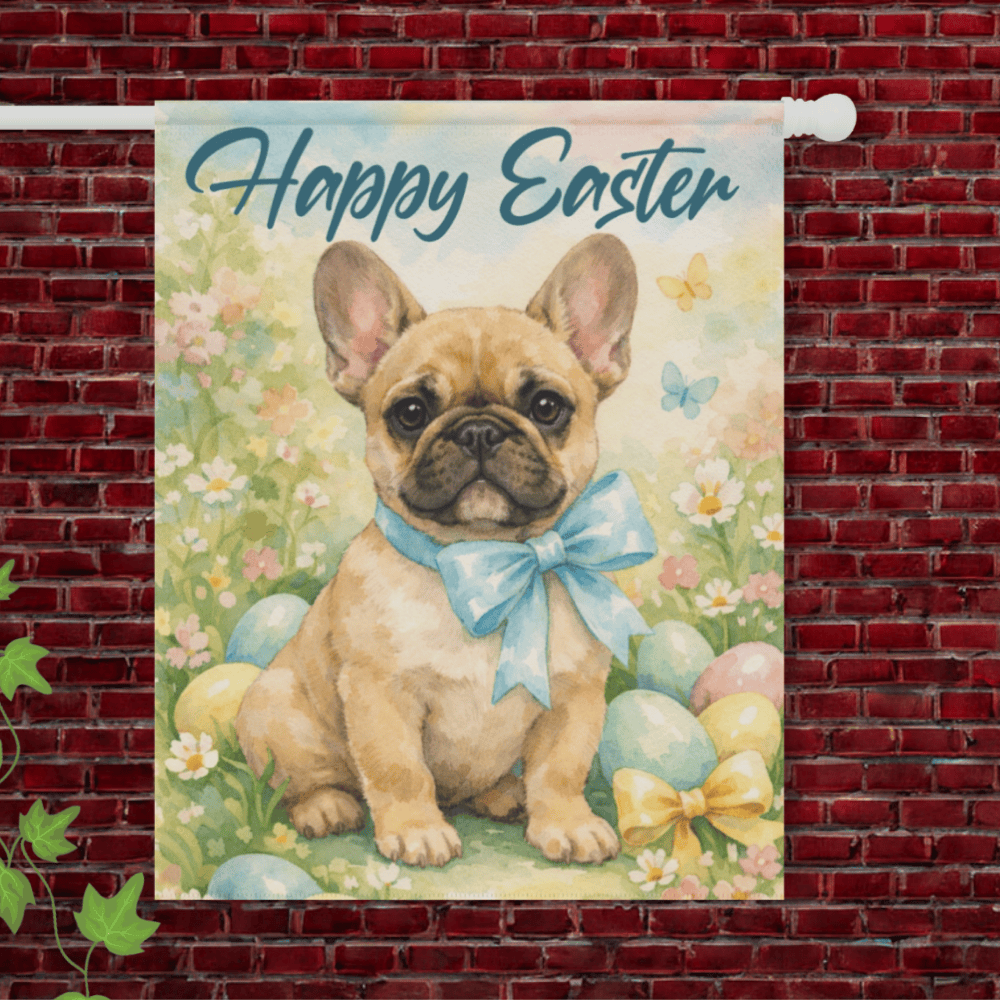 Fawn French Bulldog Easter Coquette Garden Yard Flag 24.5'' × 32''