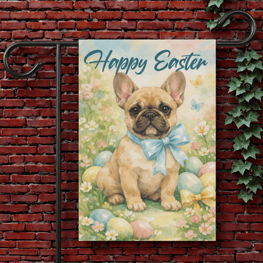 Fawn French Bulldog Easter Coquette Garden Yard Flag 12'' × 18''