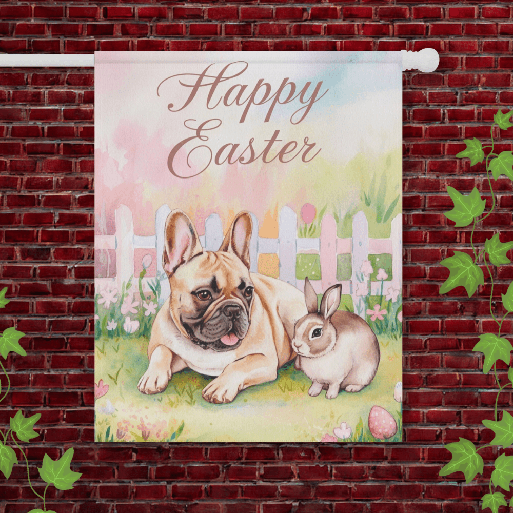 Printify Garden Flag 24.5'' × 32'' Fawn French Bulldog Easter Garden Flag