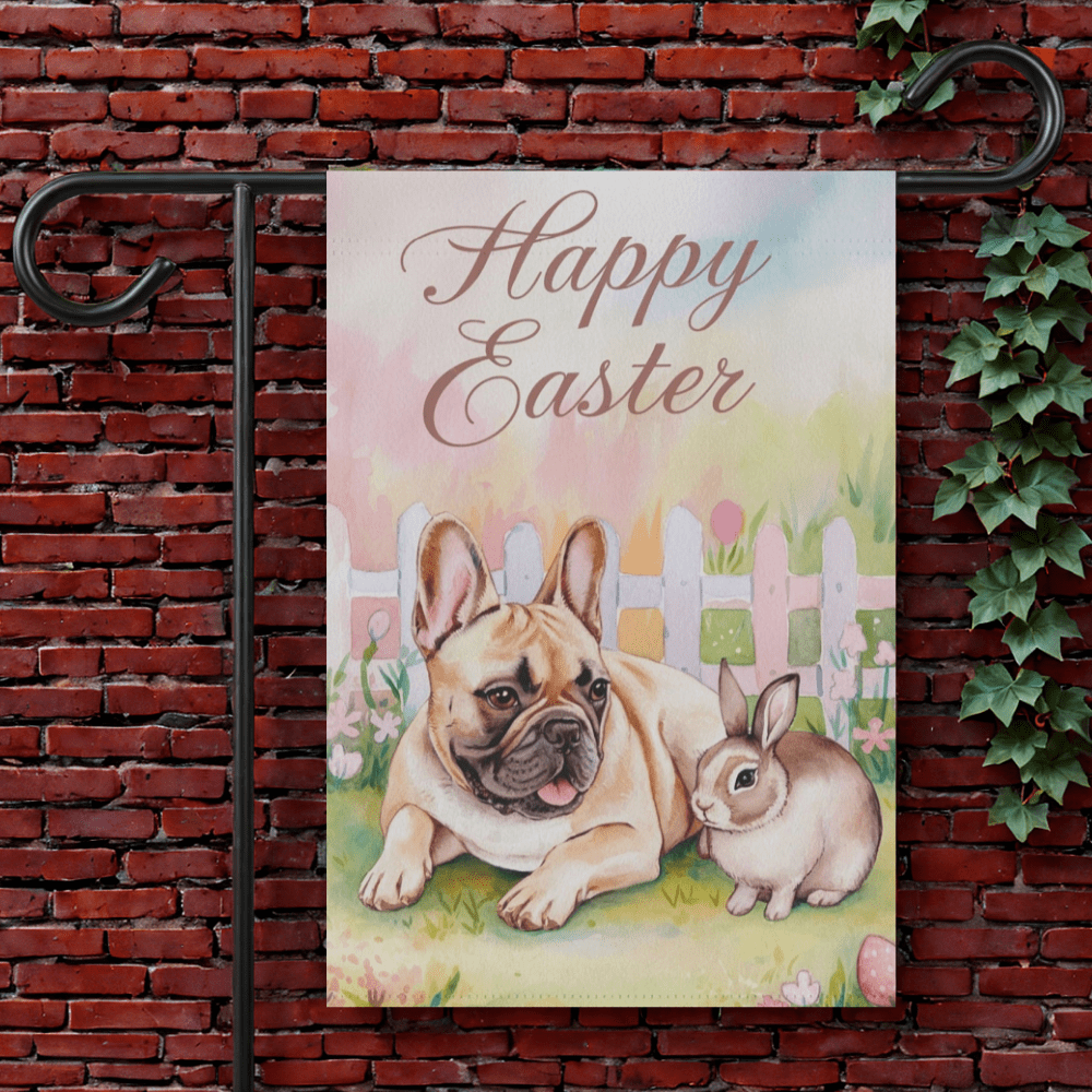 Printify Garden Flag 12'' × 18'' Fawn French Bulldog Easter Garden Flag