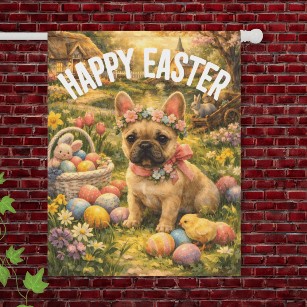 Personalized French Bulldog Elegant Easter Garden Flag 24.5'' × 32''
