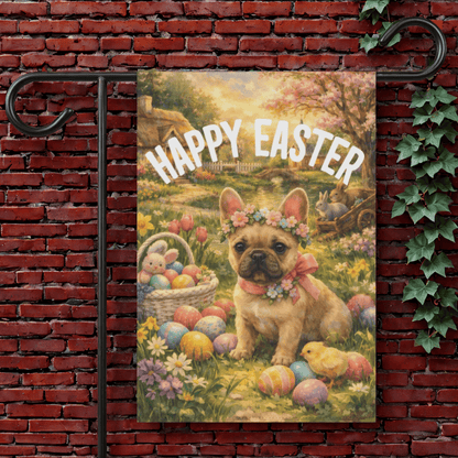 Personalized French Bulldog Elegant Easter Garden Flag 12'' × 18''