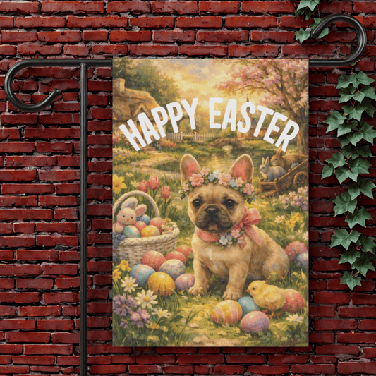 Personalized French Bulldog Elegant Easter Garden Flag 12'' × 18''
