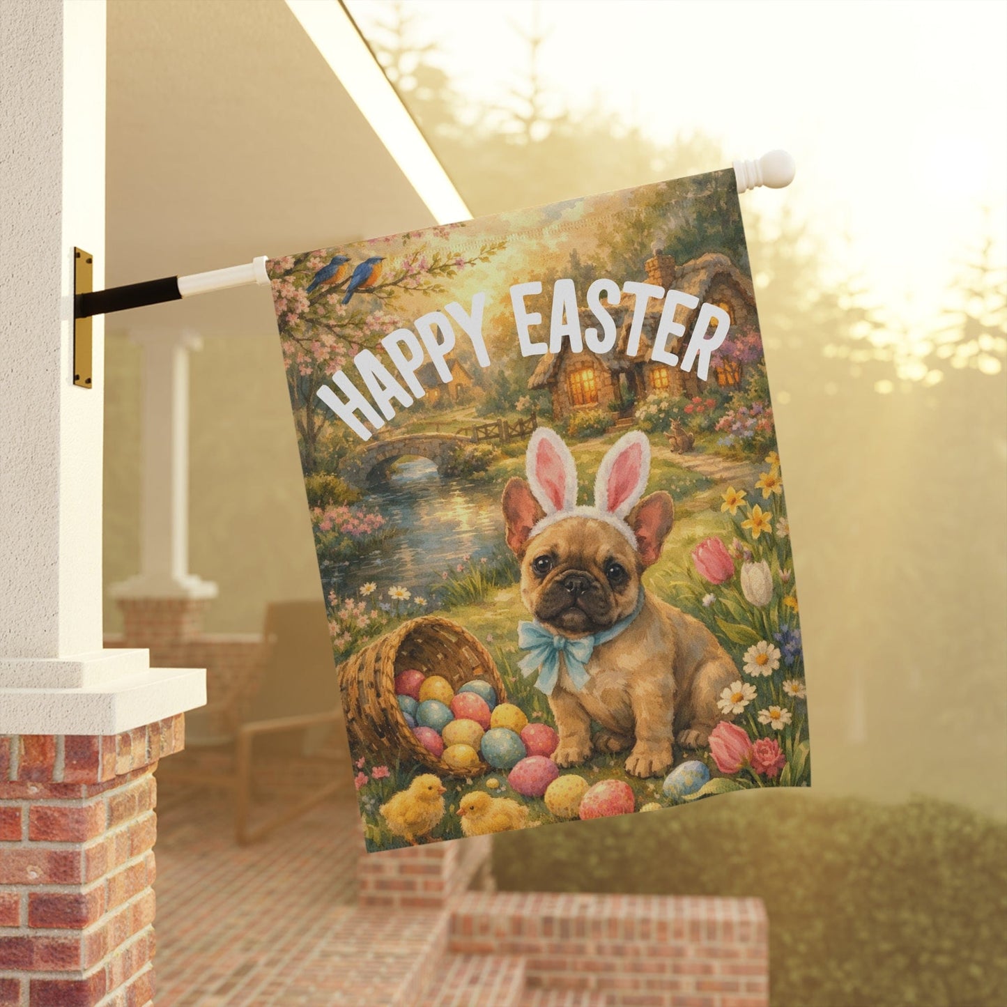 Customizable Frenchie Elegant Easter Garden Flag