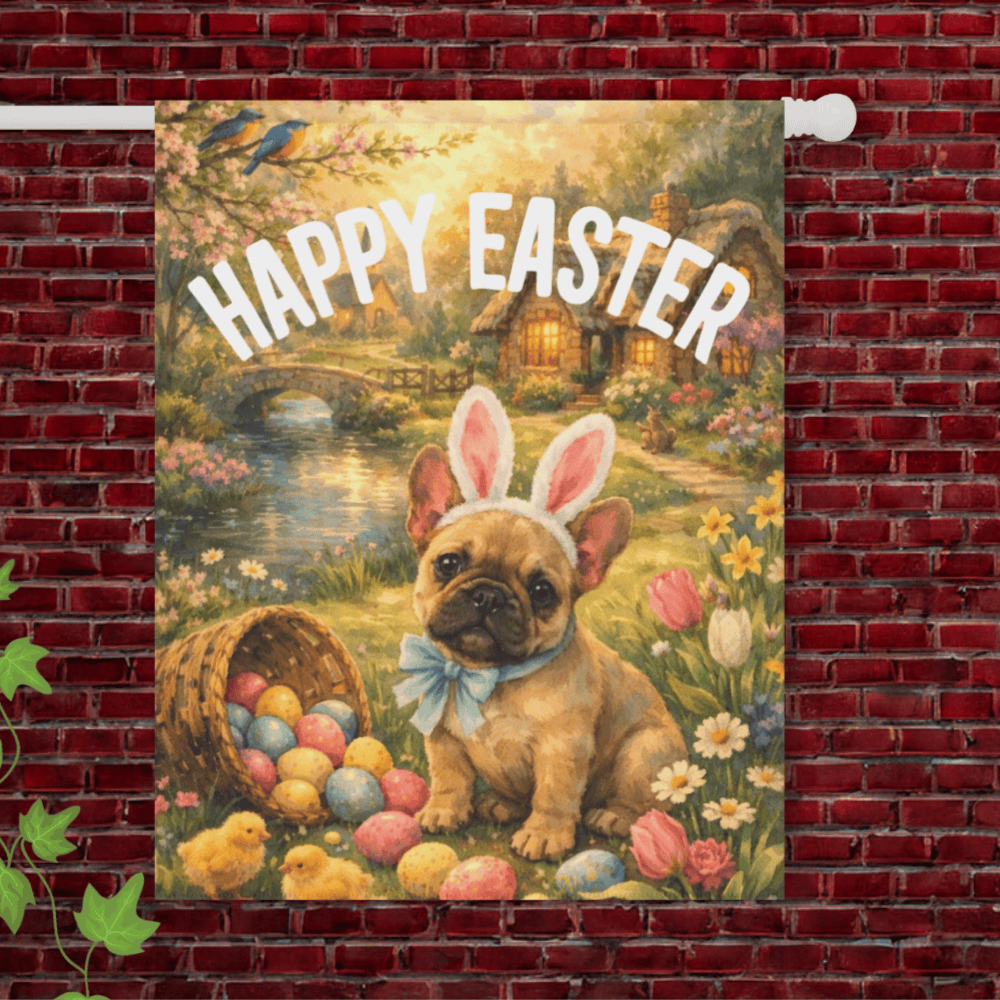 Customizable Frenchie Elegant Easter Garden Flag 24.5'' × 32''