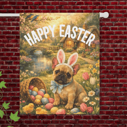 Customizable Frenchie Elegant Easter Garden Flag 24.5'' × 32''