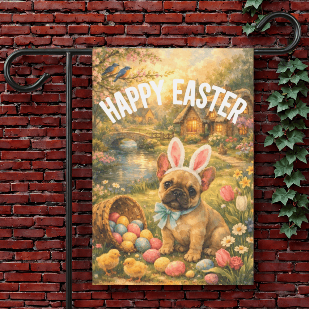 Customizable Frenchie Elegant Easter Garden Flag 12'' × 18''