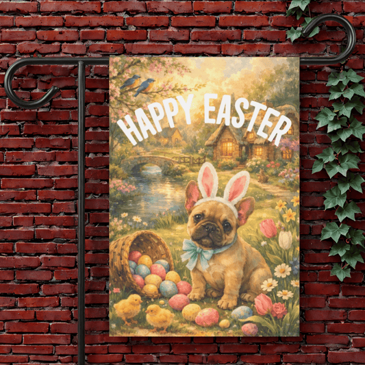 Customizable Frenchie Elegant Easter Garden Flag 12'' × 18''