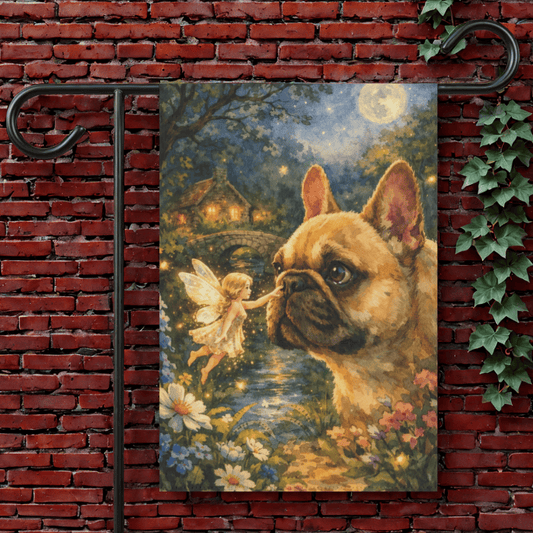 Fawn French Bulldog Fantasy Fairy Garden Flag 12'' × 18''